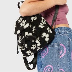 Skinnydip Black Flower Print Teddy Mini Backpack